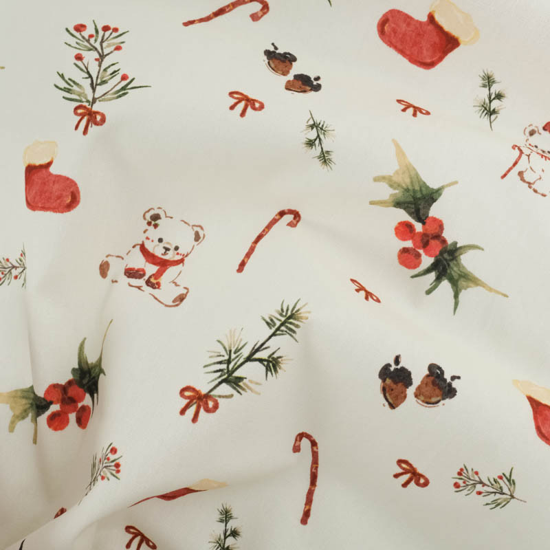 Tissu Noël Ecru Nounours - Maison Klem